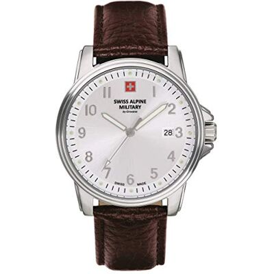 Alpine 7011.1 Montre à quartz analogique pour homme en cuir, Marron/argent/noir 1532sam, bracelet Alpine 7011.1 Montre à quartz analogique pour homme en cuir, Marron/argent/noir 1532sam, bracelet