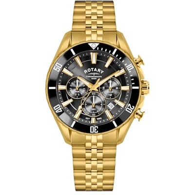 Rotary Apex 100 Montre chronographe étanche à 100 m en acier inoxydable plaqué or Rotary Apex 100 Montre chronographe étanche à 100 m en acier inoxydable plaqué or