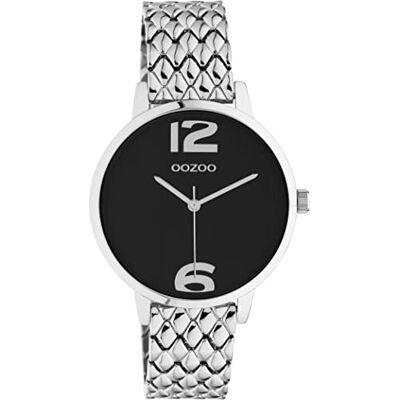 Oozoo Timepieces Montre pour femme avec bracelet en métal de 15 mm de large Montre de qualité supérieure pour femme Élégante montre analogique ronde, noir/argent, Moyen, Bracelet Oozoo Timepieces Montre pour femme avec bracelet en métal de 15 mm de large Montre de qualité supérieure pour femme Élégante montre analogique ronde, noir/argent, Moyen, Bracelet
