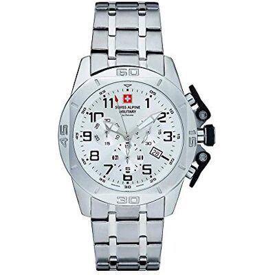 Alpine by Grovana Montre chronographe pour homme en acier inoxydable 7063 10 ATM, Acier/blanc/acier 9133sam, Bracelet Alpine by Grovana Montre chronographe pour homme en acier inoxydable 7063 10 ATM, Acier/blanc/acier 9133sam, Bracelet