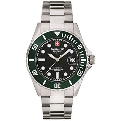 Alpine 7053.1 Master-Diver Montre Homme Analogique Quartz Acier Inoxydable, Acier/Vert/Noir 1133sam, Bracelet Alpine 7053.1 Master-Diver Montre Homme Analogique Quartz Acier Inoxydable, Acier/Vert/Noir 1133sam, Bracelet