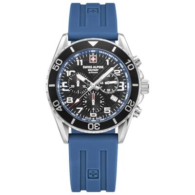 Alpine Montre chronographe à quartz analogique en silicone 7029.9 pour homme, Acier/silicone/bleu 9835sam, Sportif Alpine Montre chronographe à quartz analogique en silicone 7029.9 pour homme, Acier/silicone/bleu 9835sam, Sportif