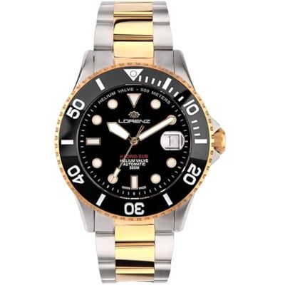 Lorenz Hydro-Sub 090011EE Montre suisse automatique pour homme avec bracelet en acier inoxydable et 500 mètres sous-marin professionnel, coffret avec bracelet en caoutchouc cadeau, Noir , Moderne Lorenz Hydro-Sub 090011EE Montre suisse automatique pour homme avec bracelet en acier inoxydable et 500 mètres sous-marin professionnel, coffret avec bracelet en caoutchouc cadeau, Noir , Moderne