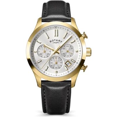 Rotary Heritage Montre chronographe pour homme en acier inoxydable plaqué or avec bracelet en cuir marron Rotary Heritage Montre chronographe pour homme en acier inoxydable plaqué or avec bracelet en cuir marron