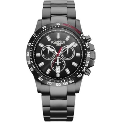 Roamer Rimini 861837 Montre chronographe à quartz pour homme en acier inoxydable, Noir/noir 861837 44 55 20, Bracelet Roamer Rimini 861837 Montre chronographe à quartz pour homme en acier inoxydable, Noir/noir 861837 44 55 20, Bracelet