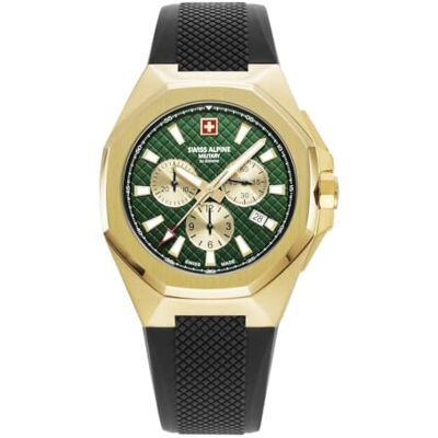Alpine 7005.9814SAM Montre chronographe à quartz analogique pour homme en silicone, Or/noir/vert 9814sam, bracelet Alpine 7005.9814SAM Montre chronographe à quartz analogique pour homme en silicone, Or/noir/vert 9814sam, bracelet