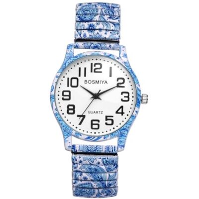 JewelryWe Montre-bracelet élastique pour femme : facile à lire, analogique, à quartz, montre élastique décontractée à motif floral pour la Saint-Valentin, bleu, Estilo 2, Boho-chic JewelryWe Montre-bracelet élastique pour femme : facile à lire, analogique, à quartz, montre élastique décontractée à motif floral pour la Saint-Valentin, bleu, Estilo 2, Boho-chic