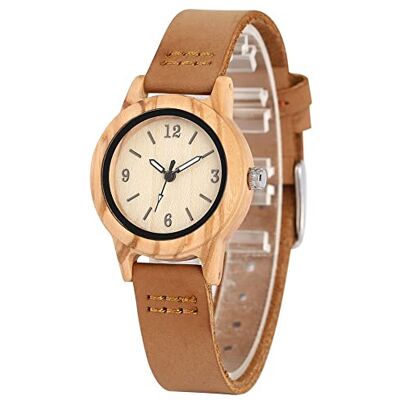 INGRAX Montres Classique Marron Cas Montre en Bois pour Femmes en Cuir Bracelet Noir À La Main en Bois Montre-Bracelet Cadeau Lumineux Aiguille Cadran, Style A, sangle INGRAX Montres Classique Marron Cas Montre en Bois pour Femmes en Cuir Bracelet Noir À La Main en Bois Montre-Bracelet Cadeau Lumineux Aiguille Cadran, Style A, sangle