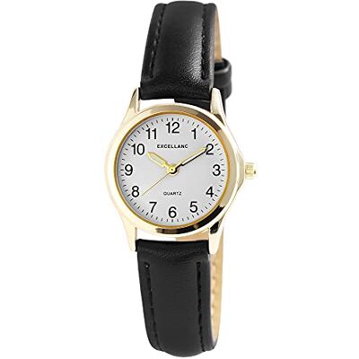 Excellanc Montre pour femme en cuir synthétique avec boucle ardillon Aiguilles lumineuses Analogiques 1900264, Noir , sangle Excellanc Montre pour femme en cuir synthétique avec boucle ardillon Aiguilles lumineuses Analogiques 1900264, Noir , sangle