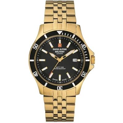 Alpine Montre analogique à quartz 7022.1 pour homme en acier inoxydable, Or/or/noir 1117sam, Bracelet Alpine Montre analogique à quartz 7022.1 pour homme en acier inoxydable, Or/or/noir 1117sam, Bracelet