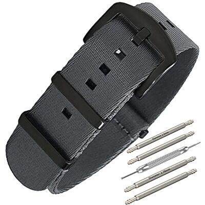 masar 22mm NATO Grey Bracelet pour Montre – Universel 22 Gris Black masar 22mm NATO Grey Bracelet pour Montre – Universel 22 Gris Black
