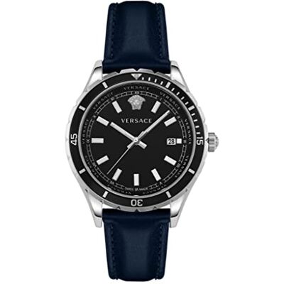 Versace VE3A002 20 Montre analogique à quartz pour homme avec bracelet en cuir, Noir, bracelet Versace VE3A002 20 Montre analogique à quartz pour homme avec bracelet en cuir, Noir, bracelet