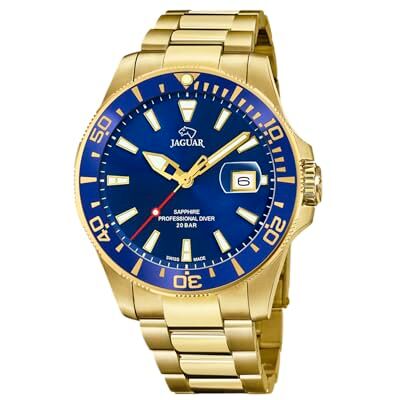 JAGUAR J877/1 Montre de la Collection Executive Boîtier 43,5 mm Bleu avec Bracelet en Acier plaqué pour Homme, Unique, 43.5, bracelet JAGUAR J877/1 Montre de la Collection Executive Boîtier 43,5 mm Bleu avec Bracelet en Acier plaqué pour Homme, Unique, 43.5, bracelet