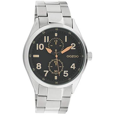 Oozoo Montre-bracelet unisexe Look chrono Avec bracelet à maillons en acier inoxydable 42 mm Argenté/noir C10634, argent/noir , Bracelet Oozoo Montre-bracelet unisexe Look chrono Avec bracelet à maillons en acier inoxydable 42 mm Argenté/noir C10634, argent/noir , Bracelet