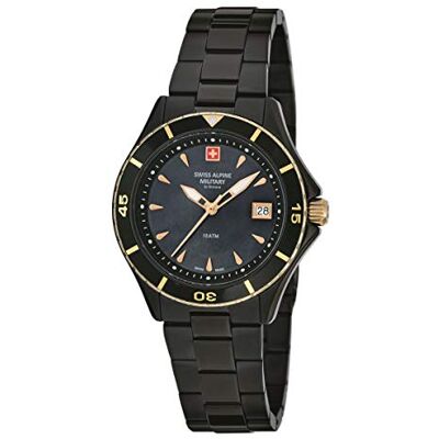 Alpine 7740.1 Montre analogique à quartz pour femme en acier inoxydable, Noir/noir/nacré 1184sam, bracelet Alpine 7740.1 Montre analogique à quartz pour femme en acier inoxydable, Noir/noir/nacré 1184sam, bracelet