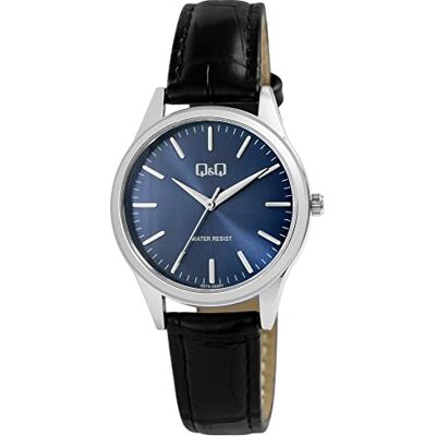 Q&Q Q57A-003PY Montre à quartz analogique pour femme en cuir synthétique avec boucle ardillon 3 bar, lanière Q&Q Q57A-003PY Montre à quartz analogique pour femme en cuir synthétique avec boucle ardillon 3 bar, lanière