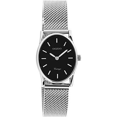 Oozoo Montre vintage pour femme Montre analogique pour femme avec bracelet en maille métallique de 14 mm Ovale, noir/argent, One size, Bracelet Oozoo Montre vintage pour femme Montre analogique pour femme avec bracelet en maille métallique de 14 mm Ovale, noir/argent, One size, Bracelet