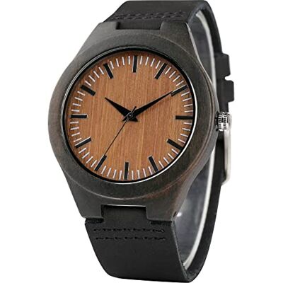 INGRAX Montres Nature Stripe Bois Montre-Bracelet Hommes Simple Bambou WoodenLeather Band Montres Femmes Unisexe Horloge Heure Cadeaux pour Noël, Wood Watch B INGRAX Montres Nature Stripe Bois Montre-Bracelet Hommes Simple Bambou WoodenLeather Band Montres Femmes Unisexe Horloge Heure Cadeaux pour Noël, Wood Watch B