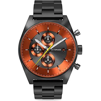 DeTomaso D10 Montre chronographe à quartz analogique pour homme en acier inoxydable Gris/orange, gris, Bracelet DeTomaso D10 Montre chronographe à quartz analogique pour homme en acier inoxydable Gris/orange, gris, Bracelet