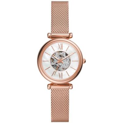 Fossil Carlie Montre pour femmes, mouvement automatique, bracelet en cuir ou en maille d'acier inoxydable Fossil Carlie Montre pour femmes, mouvement automatique, bracelet en cuir ou en maille d'acier inoxydable
