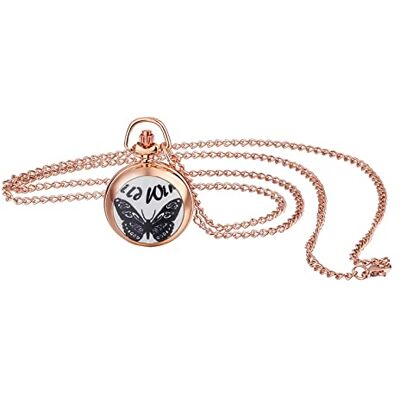 JewelryWe Montre de poche vintage Steampunk à gousset à quartz pour homme et femme, Papillon-or rose JewelryWe Montre de poche vintage Steampunk à gousset à quartz pour homme et femme, Papillon-or rose