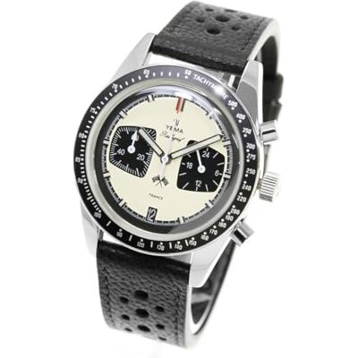 YEMA Rallygraf Panda Acier Hybride Mécanique Quartz Cuir Blanc Montre Homme YEMA Rallygraf Panda Acier Hybride Mécanique Quartz Cuir Blanc Montre Homme