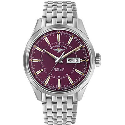 Vostok Europe Sturmanskie NH36 Montre pour homme avec maillons en acier inoxydable et fermoir papillon, 1891774-B Bordeaux/bracelet en acier, Bracelet Vostok Europe Sturmanskie NH36 Montre pour homme avec maillons en acier inoxydable et fermoir papillon, 1891774-B Bordeaux/bracelet en acier, Bracelet