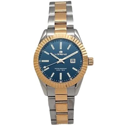 Lorenz Genève 28190FF Montre élégante pour femme Montre à quartz avec boîtier et bracelet en acier bicolore Lorenz Genève 28190FF Montre élégante pour femme Montre à quartz avec boîtier et bracelet en acier bicolore