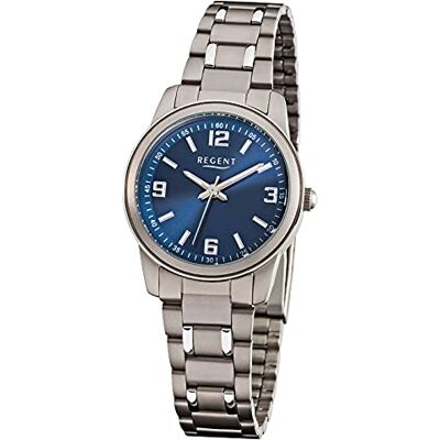 REGENT Montre pour femme avec bracelet en titane, boîtier en titane et boucle déployante, petite taille légère, chiffres arabes, quartz 27 mm de diamètre, bleu, Bracelet REGENT Montre pour femme avec bracelet en titane, boîtier en titane et boucle déployante, petite taille légère, chiffres arabes, quartz 27 mm de diamètre, bleu, Bracelet