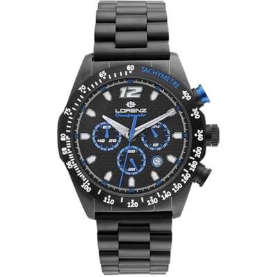 Lorenz Granpremio 030266BB Montre de sport pour homme Montre chronographe à quartz Montre avec bracelet en acier Sous 100 mètres, noir/bleu, Moderne Lorenz Granpremio 030266BB Montre de sport pour homme Montre chronographe à quartz Montre avec bracelet en acier Sous 100 mètres, noir/bleu, Moderne