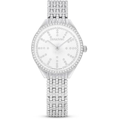 Swarovski Montre Attract, Fabriqué en Suisse, Entièrement pavé, Bracelet en cristal, Ton argenté, Acier inoxydable Swarovski Montre Attract, Fabriqué en Suisse, Entièrement pavé, Bracelet en cristal, Ton argenté, Acier inoxydable