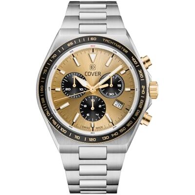 COVER CO212 Iconosteel Chrono Montre pour homme avec bracelet en acier inoxydable, chronomètre, date, verre saphir, 10 ATM, Bicolore/or COVER CO212 Iconosteel Chrono Montre pour homme avec bracelet en acier inoxydable, chronomètre, date, verre saphir, 10 ATM, Bicolore/or