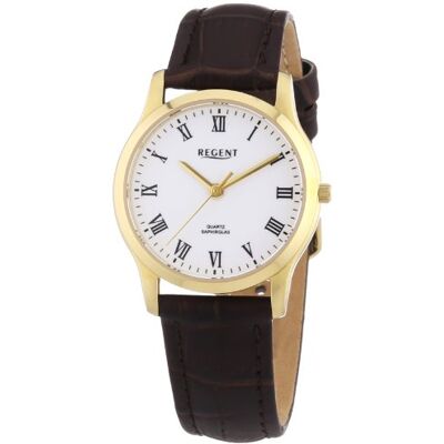 REGENT 12100562 Montre Femme Quartz Analogique Bracelet Cuir Marron, Blanc/Marron, sangle REGENT 12100562 Montre Femme Quartz Analogique Bracelet Cuir Marron, Blanc/Marron, sangle