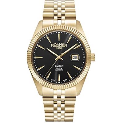 Roamer Amalfi Gents 852833 Montre à quartz analogique en acier inoxydable pour homme, Or/or/noir 852833 48 55 20, Bracelet Roamer Amalfi Gents 852833 Montre à quartz analogique en acier inoxydable pour homme, Or/or/noir 852833 48 55 20, Bracelet