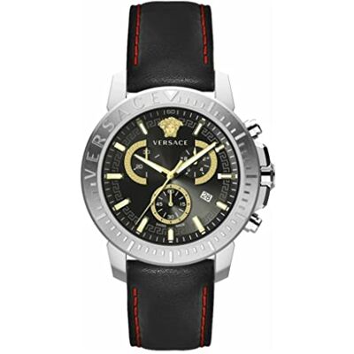 Versace Montre analogique à quartz pour homme avec bracelet en cuir VE2E00121, Noir, Mode Versace Montre analogique à quartz pour homme avec bracelet en cuir VE2E00121, Noir, Mode