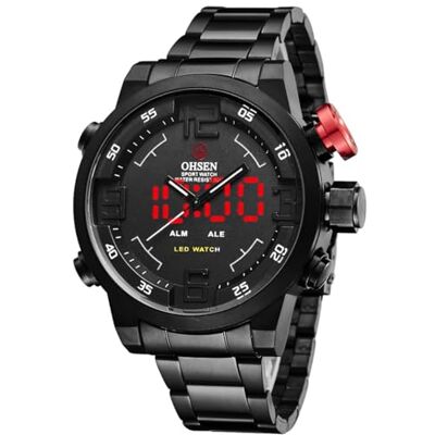 Alienwork Montre Analogique-LED Homme Femme Imperméable Multi-fonction, Noir/noir/bracelet en acier noir, Bracelet Alienwork Montre Analogique-LED Homme Femme Imperméable Multi-fonction, Noir/noir/bracelet en acier noir, Bracelet