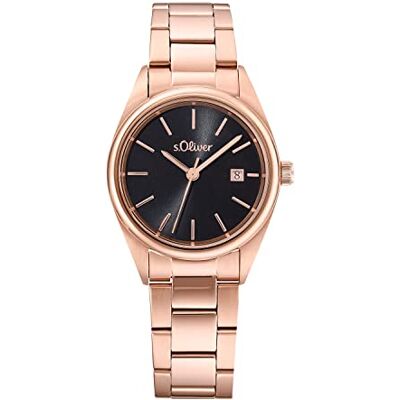 s.Oliver Montre analogique à quartz pour femme avec bracelet en acier inoxydable, or rose, étanche jusqu'à 3 bars, livrée dans un coffret cadeau, 2033533 s.Oliver Montre analogique à quartz pour femme avec bracelet en acier inoxydable, or rose, étanche jusqu'à 3 bars, livrée dans un coffret cadeau, 2033533