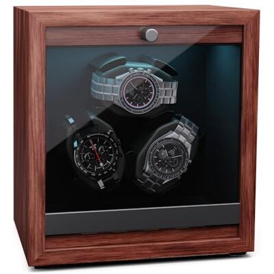 KLARSTEIN Remontoir pour montres automatiques, remontoir de montre automatique pour 3 montres, avec porte en acrylique, LED bleues, de montre avec 4 réglages TPJ KLARSTEIN Remontoir pour montres automatiques, remontoir de montre automatique pour 3 montres, avec porte en acrylique, LED bleues, de montre avec 4 réglages TPJ