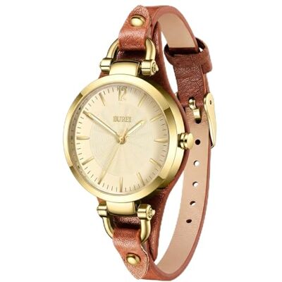 BUREI Montre Demen élégante en cuir pour femme Classique Analogique Quartz Cadeau pour femme, rouille, lanière BUREI Montre Demen élégante en cuir pour femme Classique Analogique Quartz Cadeau pour femme, rouille, lanière