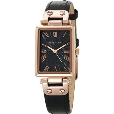 Anne Klein AK/3752 Montre avec bracelet en cuir pour femme, Noir/or rose., AK/3752RGBK Anne Klein AK/3752 Montre avec bracelet en cuir pour femme, Noir/or rose., AK/3752RGBK