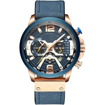 RORIOS Classique Montre Homme Quartz Analogique Montre Chronographe Montres avec Calendrie Sports Bracelet Cuir Montre Homme, Bleu, sangle RORIOS Classique Montre Homme Quartz Analogique Montre Chronographe Montres avec Calendrie Sports Bracelet Cuir Montre Homme, Bleu, sangle