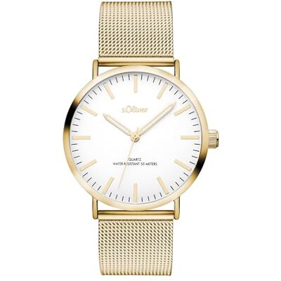 s.Oliver Montre analogique à quartz pour femme avec bracelet en acier inoxydable, Ip Gold Blanc, 38 mm, Montre pour femme s.Oliver Montre analogique à quartz pour femme avec bracelet en acier inoxydable, Ip Gold Blanc, 38 mm, Montre pour femme