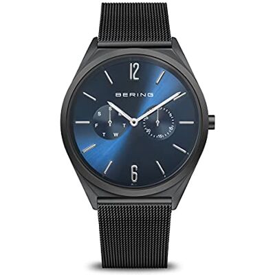 BERING Montre à quartz pour homme et femme Collection ultra fine avec bracelet en acier inoxydable et verre saphir Étanche : 3 ATM, Noir, Bracelet BERING Montre à quartz pour homme et femme Collection ultra fine avec bracelet en acier inoxydable et verre saphir Étanche : 3 ATM, Noir, Bracelet