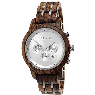 Holzwerk Germany Montre à quartz analogique pour femme En bois naturel Pour femme Noir Marron argenté Date en bois, Bracelet Holzwerk Germany Montre à quartz analogique pour femme En bois naturel Pour femme Noir Marron argenté Date en bois, Bracelet