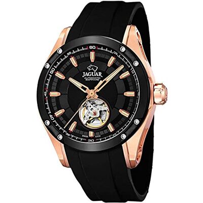 JAGUAR Montre modèle J814/1 de la collection AUTOMATICO, boîtier de 45 mm bracelet en caoutchouc noir pour homme, Unique, Bracelet JAGUAR Montre modèle J814/1 de la collection AUTOMATICO, boîtier de 45 mm bracelet en caoutchouc noir pour homme, Unique, Bracelet