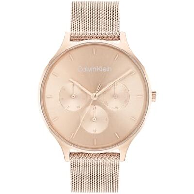 Calvin Montre Analogique Multifunction à Quartz pour femme avec Bracelet milanais en acier inoxydable couleur or rose clair 25200102 Calvin Montre Analogique Multifunction à Quartz pour femme avec Bracelet milanais en acier inoxydable couleur or rose clair 25200102