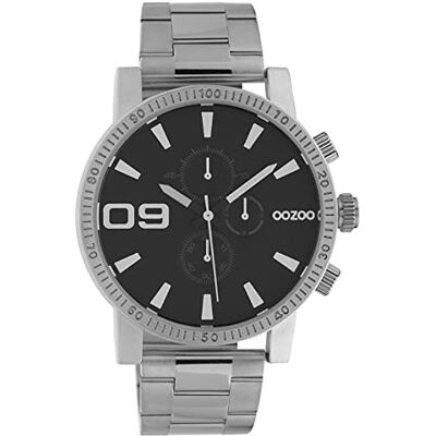 Oozoo Montre chrono pour homme avec bracelet en acier inoxydable 45 mm, argent/noir, groß, Bracelet Oozoo Montre chrono pour homme avec bracelet en acier inoxydable 45 mm, argent/noir, groß, Bracelet