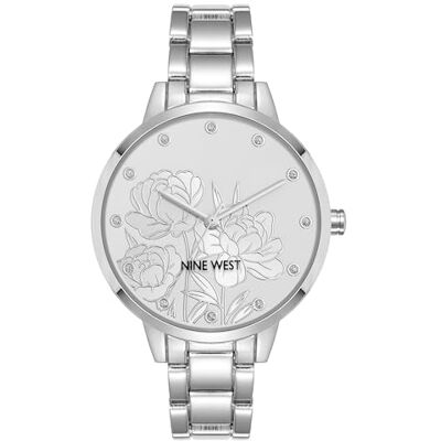 Nine West Montre habillée NW/2099FLSV, Motif floral argenté Nine West Montre habillée NW/2099FLSV, Motif floral argenté