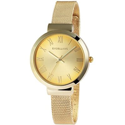 Excellanc 1300036 Montre analogique à quartz pour femme en acier inoxydable avec fermoir à crochet, Couleur : Doré, Bracelet Excellanc 1300036 Montre analogique à quartz pour femme en acier inoxydable avec fermoir à crochet, Couleur : Doré, Bracelet