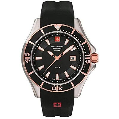 Alpine Montre analogique à quartz 7040 en silicone pour homme, Bic-rose/noir/noir 1857sam, bracelet Alpine Montre analogique à quartz 7040 en silicone pour homme, Bic-rose/noir/noir 1857sam, bracelet
